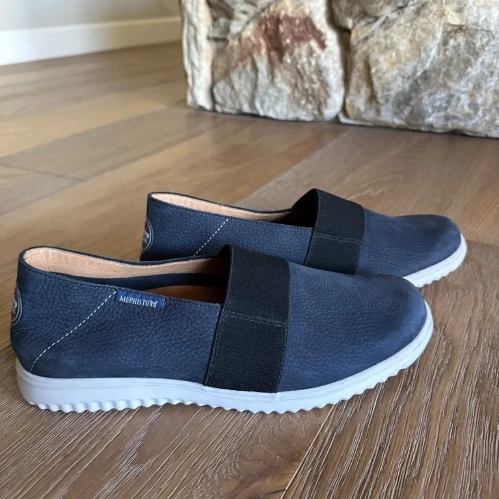 MEPHISTO Tilford Nubuck Slip-On Shoe Navy Comfort Walking Size 8 NEW